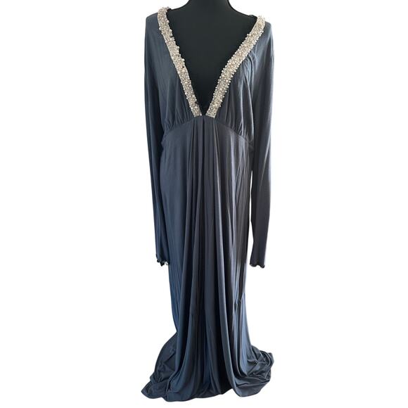 Vintage T-Bags Los Angeles - Gorgeous Beaded Neckline Jersey Maxi Dress - XL - Picture 1 of 9